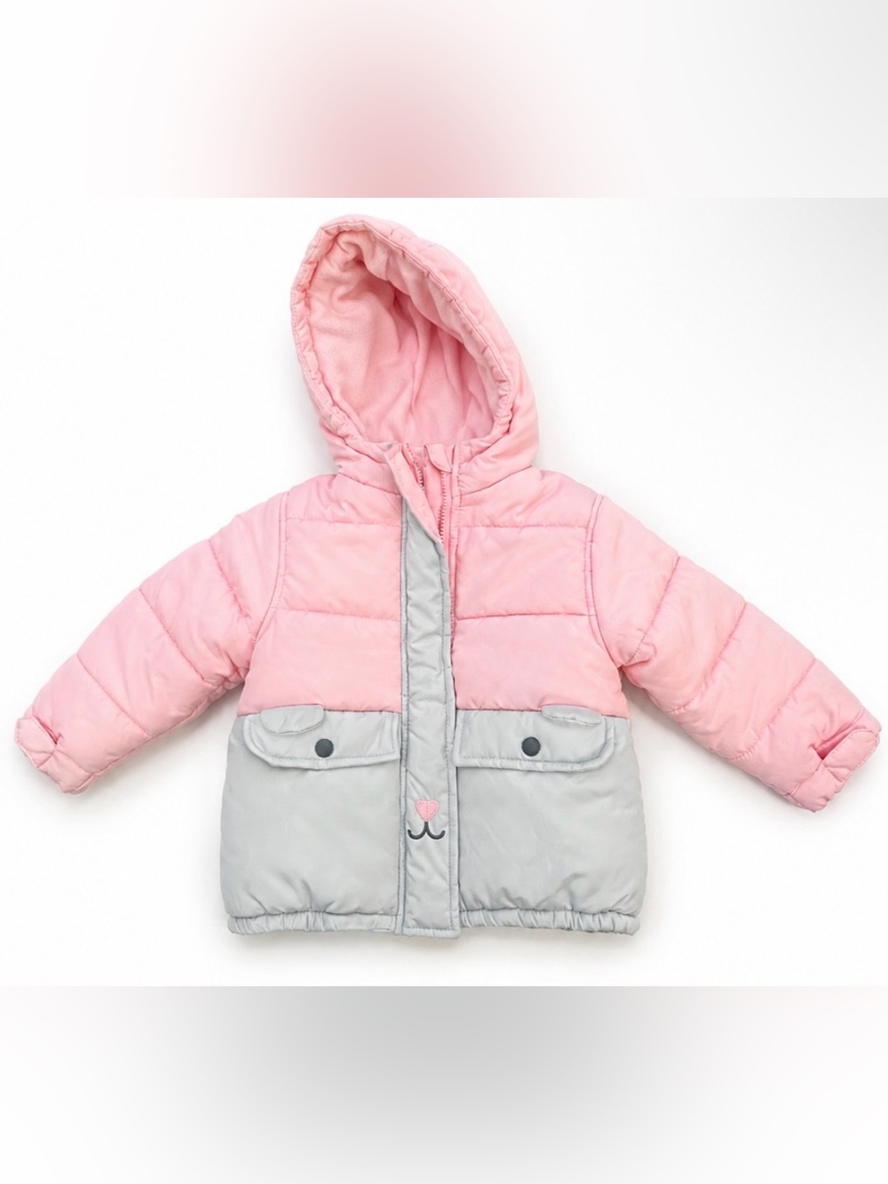 Carter's Pink & Gray Mouse Puffer Coat 3T